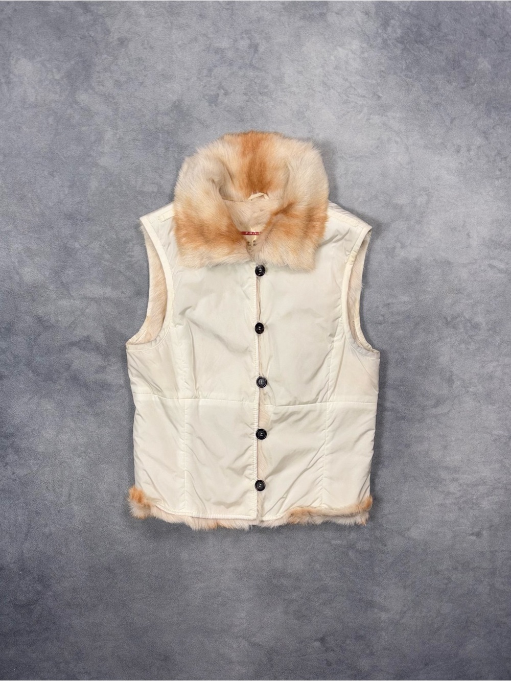 Prada Sport FW04 Fur Trim Nylon Vintage White Archive Vest Jacket